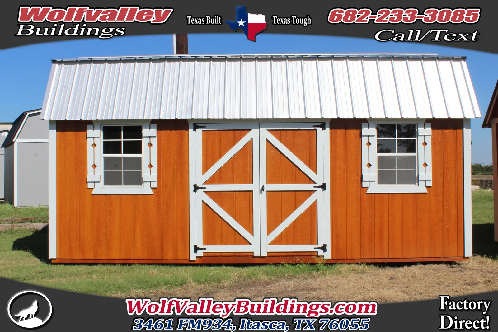Orange Wolf Valley barn with windows and double doors