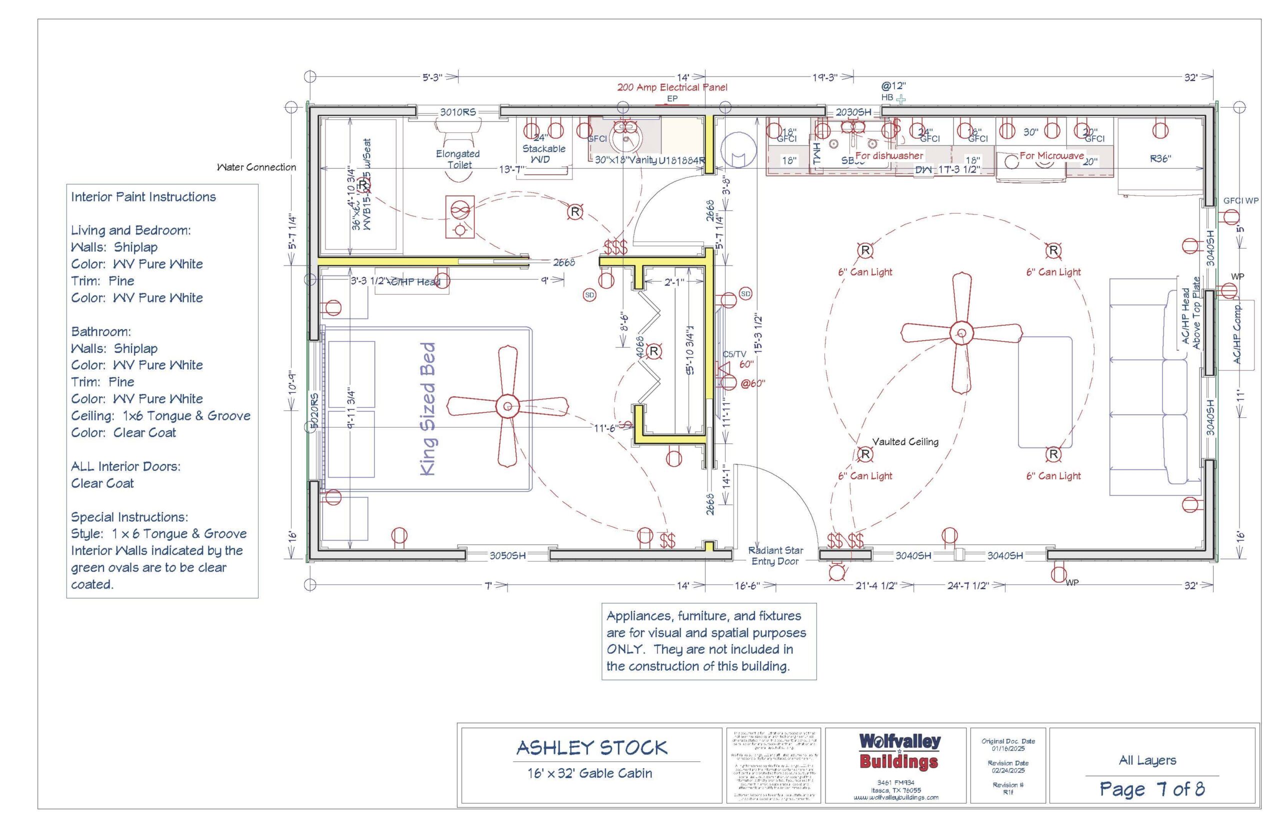 16 by 32 Ashley stock home floorplan showing bedroom, bath, kitchen and living spaces